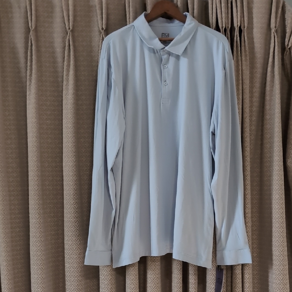 NWT Men's Size 2X Refined Matter Light Blue Long Sleeve Performance Polo